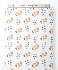 Tissu - Lapins et feuillage vert