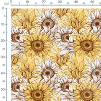 Tissu - Tournesols et feuilles dessinés