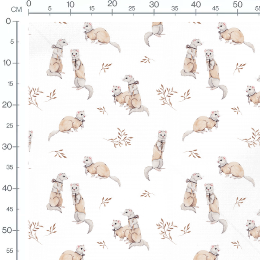 Tissu - Furets et feuillages