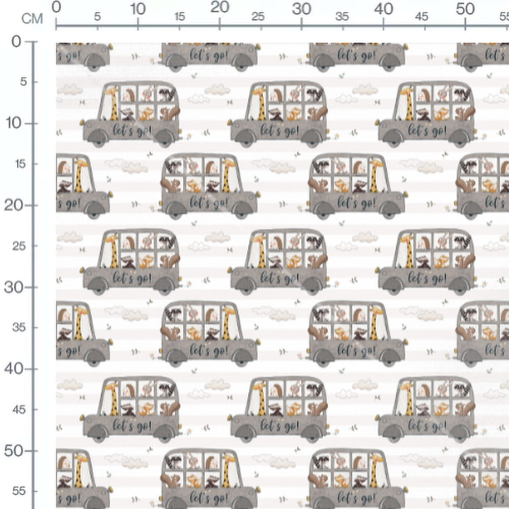 Tissu - Animaux dans bus gris