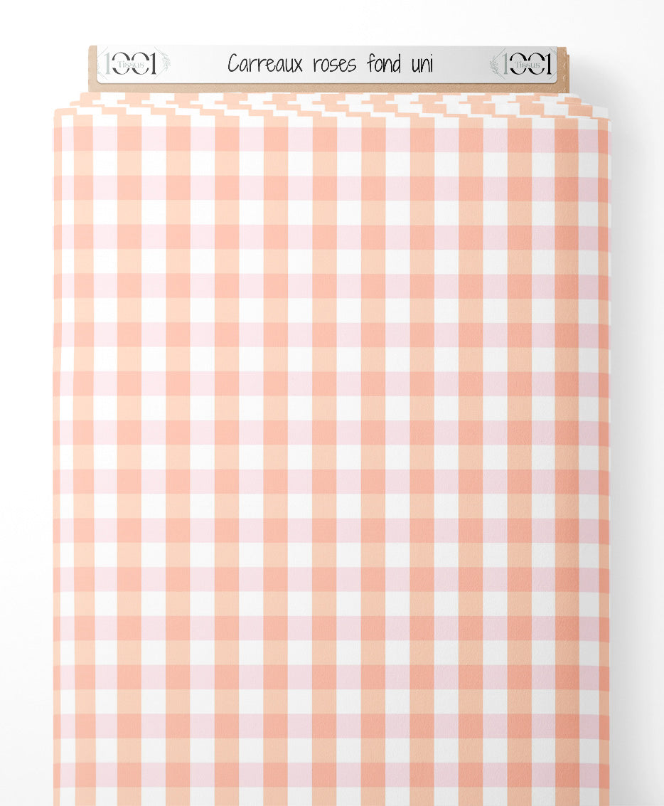 Tissu - Carreaux roses sur fond uni
