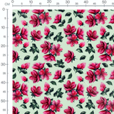 Tissu - Fleurs rouges sur fond vert clair