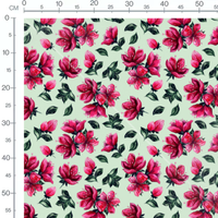 Tissu - Fleurs rouges sur fond vert clair