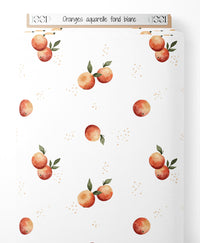 Tissu - Oranges aquarelle sur fond blanc