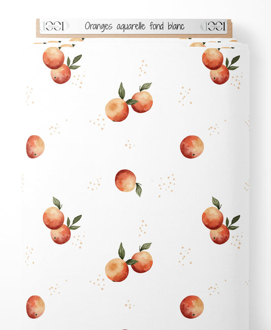 Tissu - Oranges aquarelle sur fond blanc