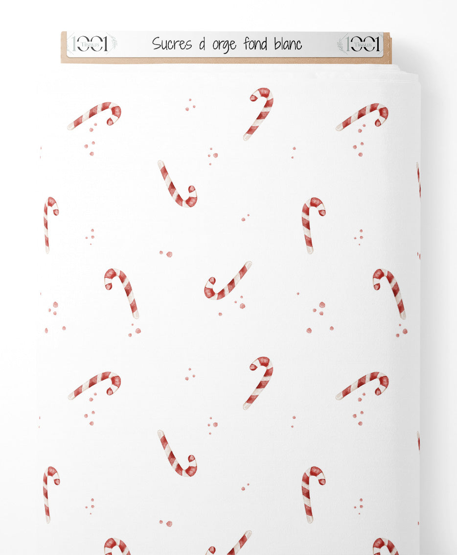 Tissu - Sucres d'orge sur fond blanc