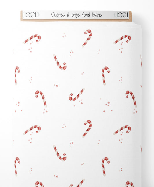Tissu - Sucres d'orge sur fond blanc