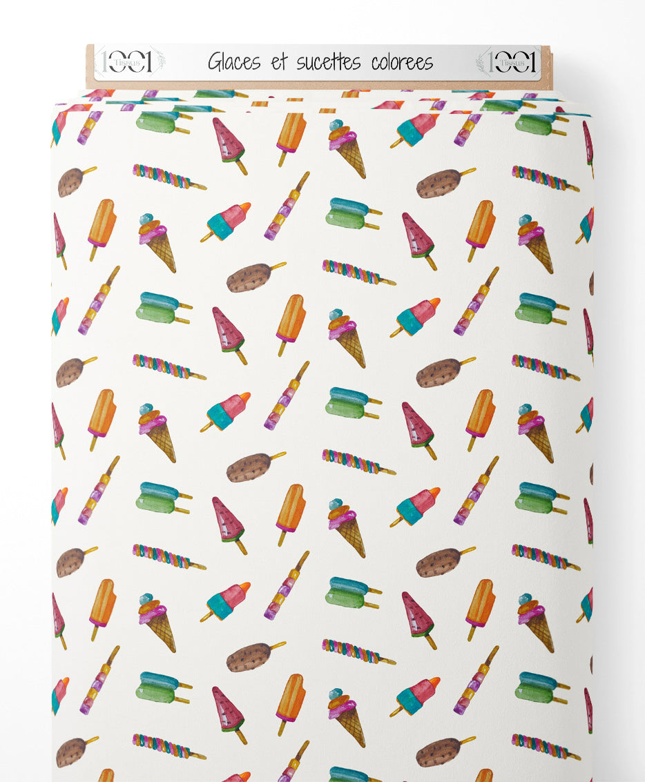 Tissu - Glaces et sucettes colorées