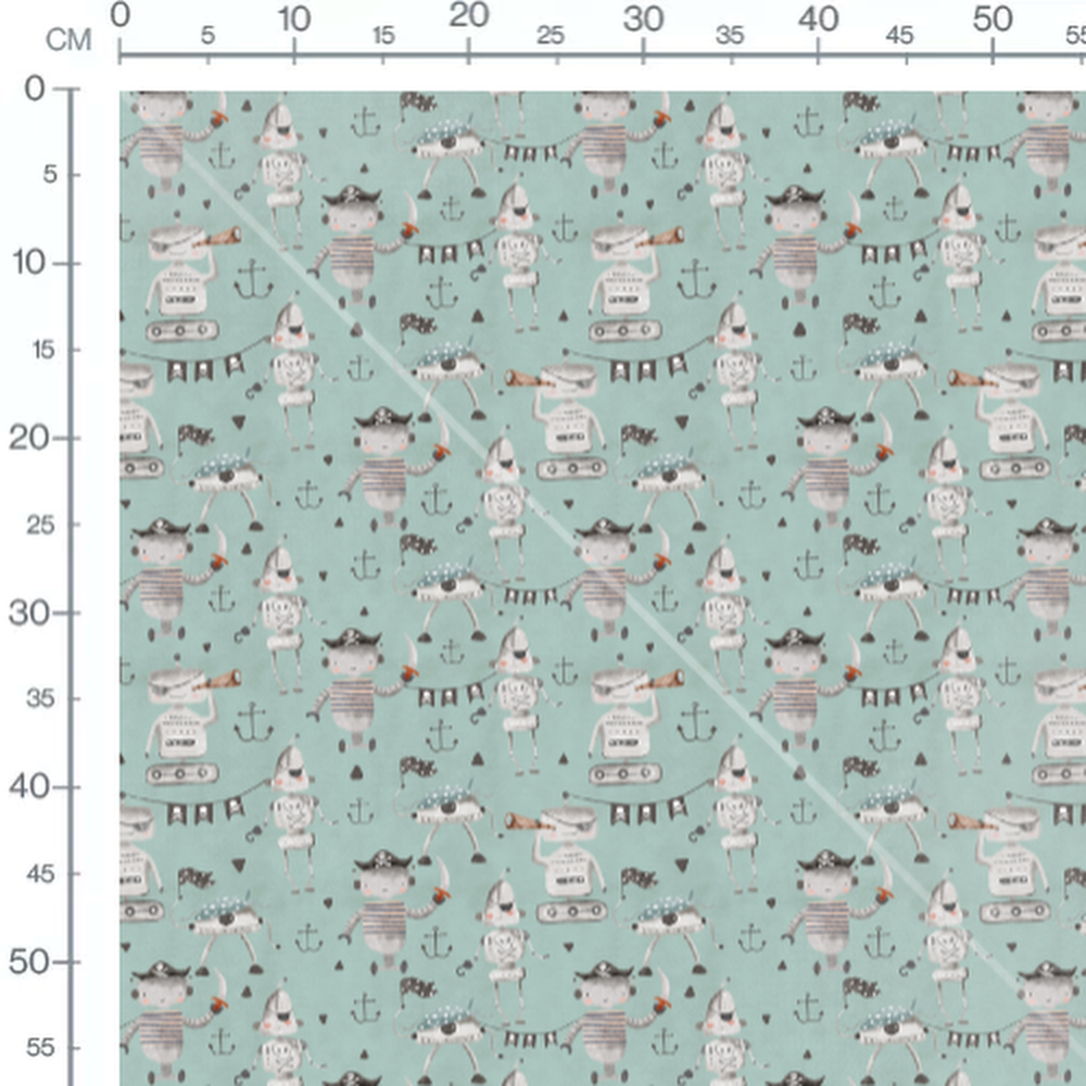 Tissu - Pirates et robots amusants