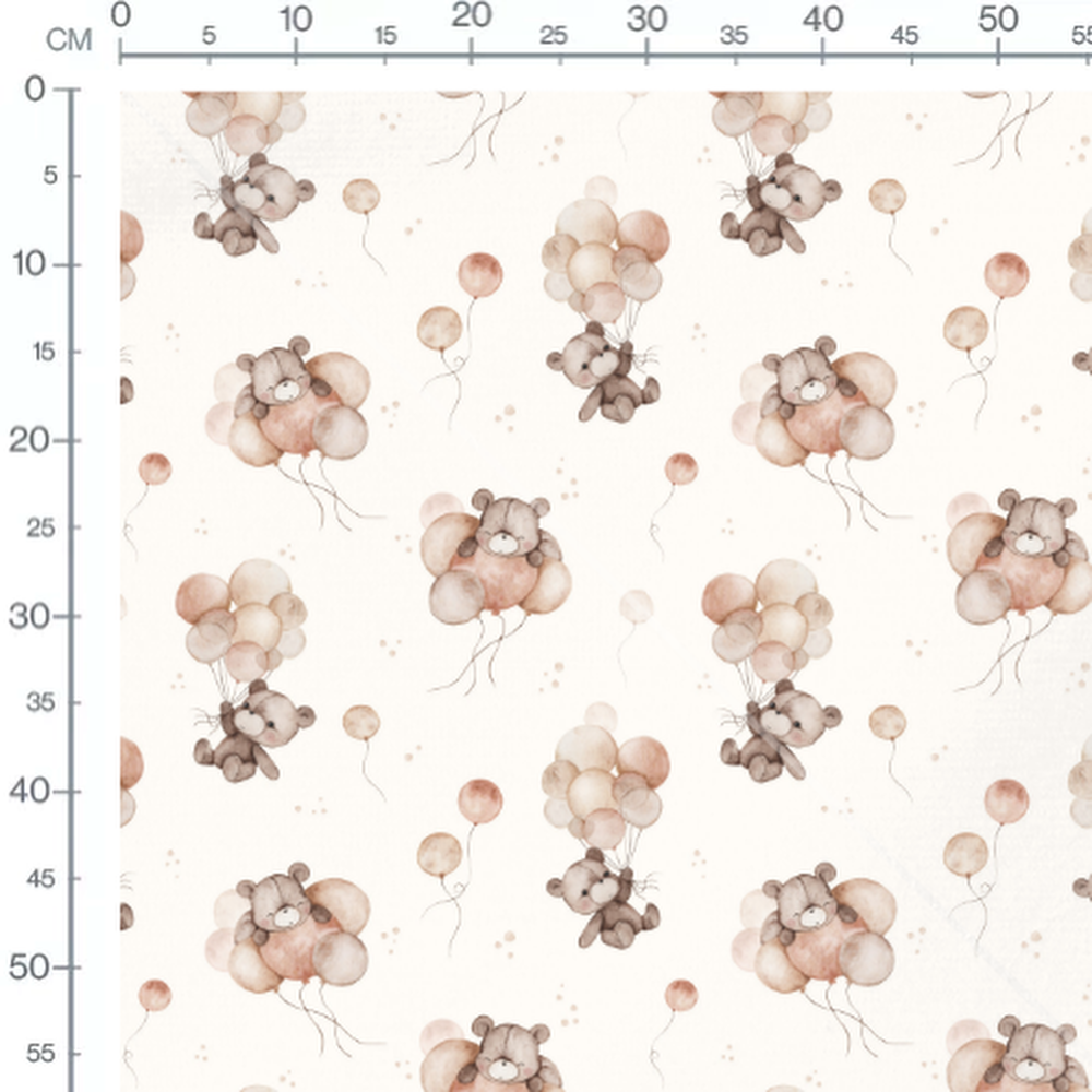 Tissu - Oursons bruns et ballons variés