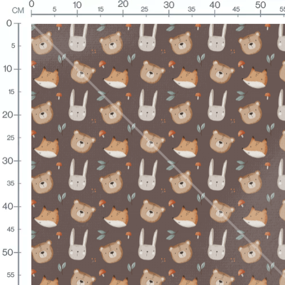 Tissu - Animaux mignons sur fond brun