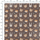 Tissu - Animaux mignons sur fond brun