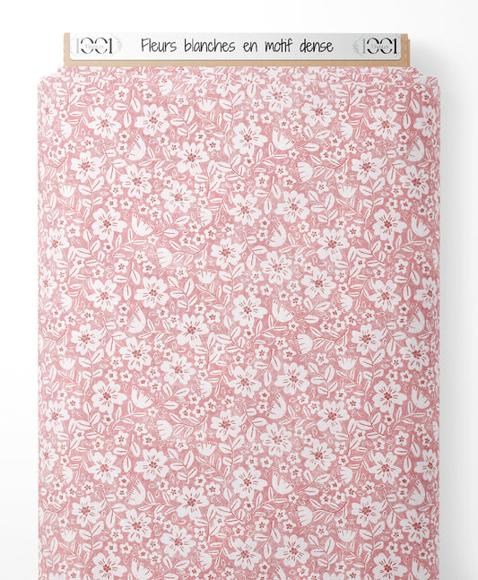 Tissu - Fleurs blanches en motif dense