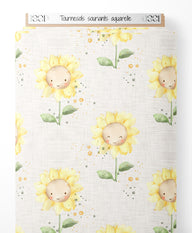Tissu - Tournesols souriants aquarelle