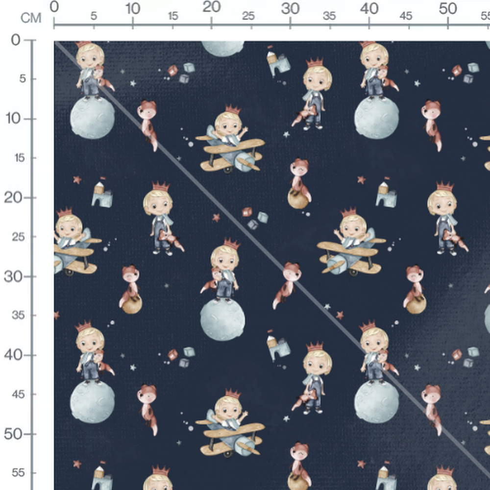 Tissu - Enfants et renards sur fond bleu