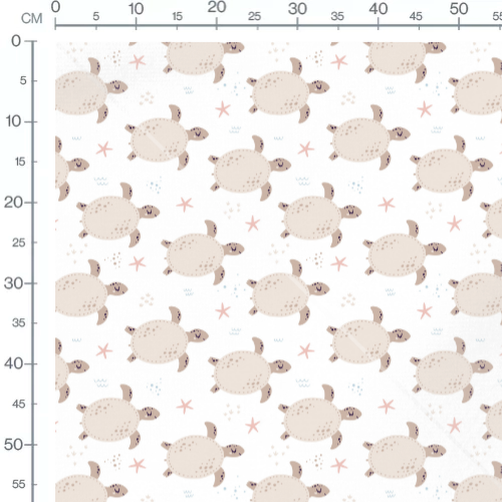 Tissu - Tortues beige et vagues bleues