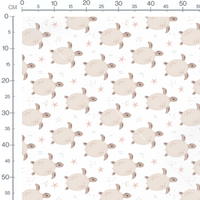 Tissu - Tortues beige et vagues bleues