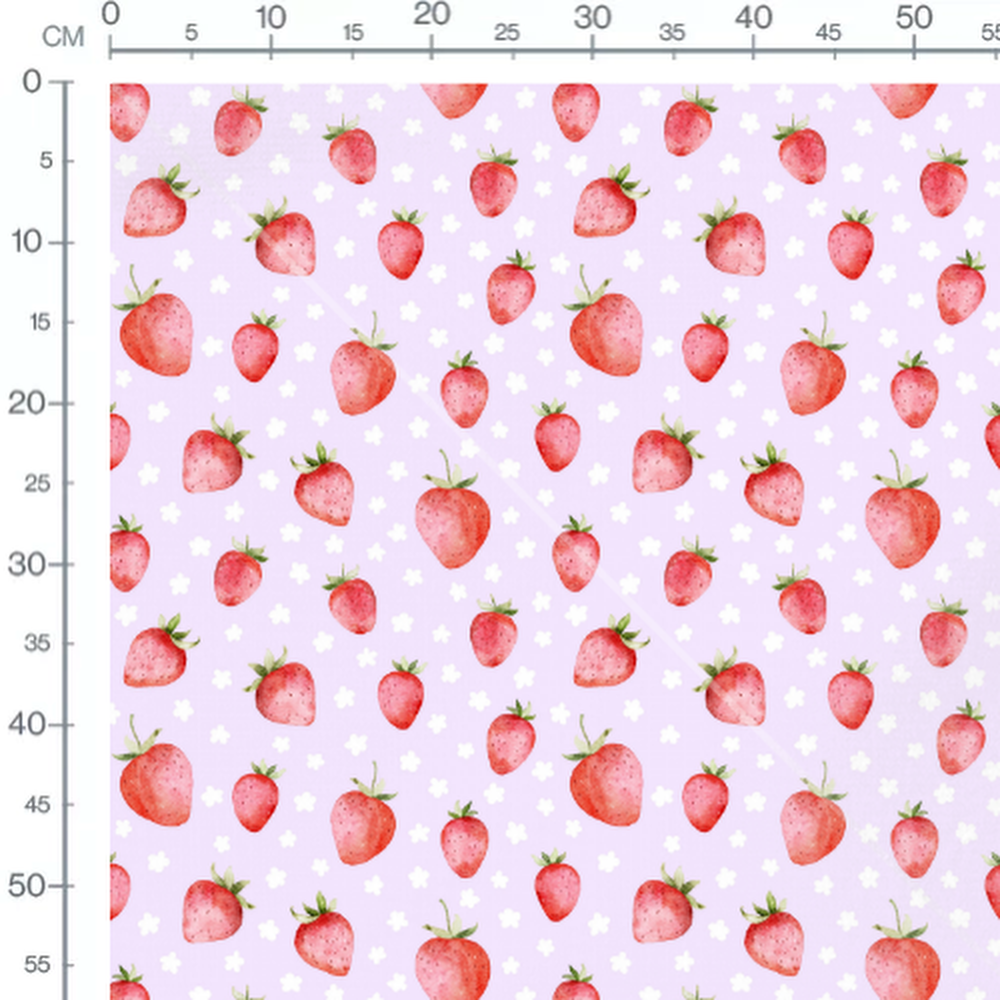 Tissu - Fraises et fleurs sur violet