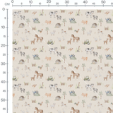 Tissu - Ferme animée sur fond beige