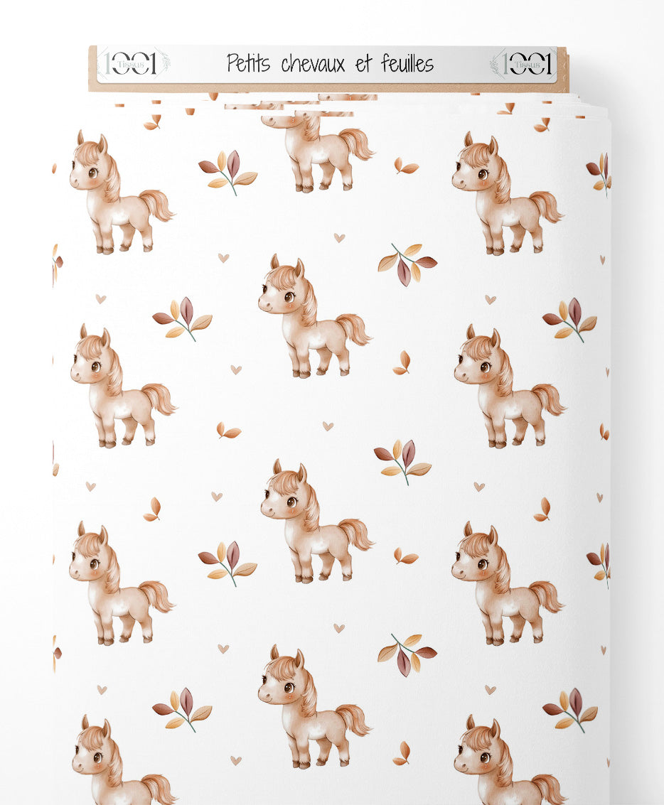 Tissu - Petits chevaux et feuilles