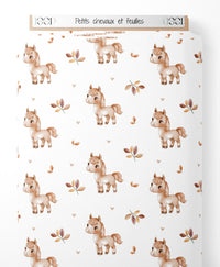 Tissu - Petits chevaux et feuilles