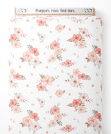 Tissu - Bourgeons roses sur fond blanc