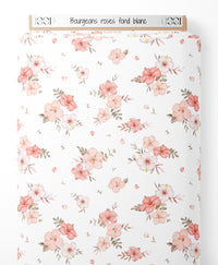 Tissu - Bourgeons roses sur fond blanc