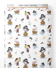 Tissu - Pirates colorés sur fond blanc