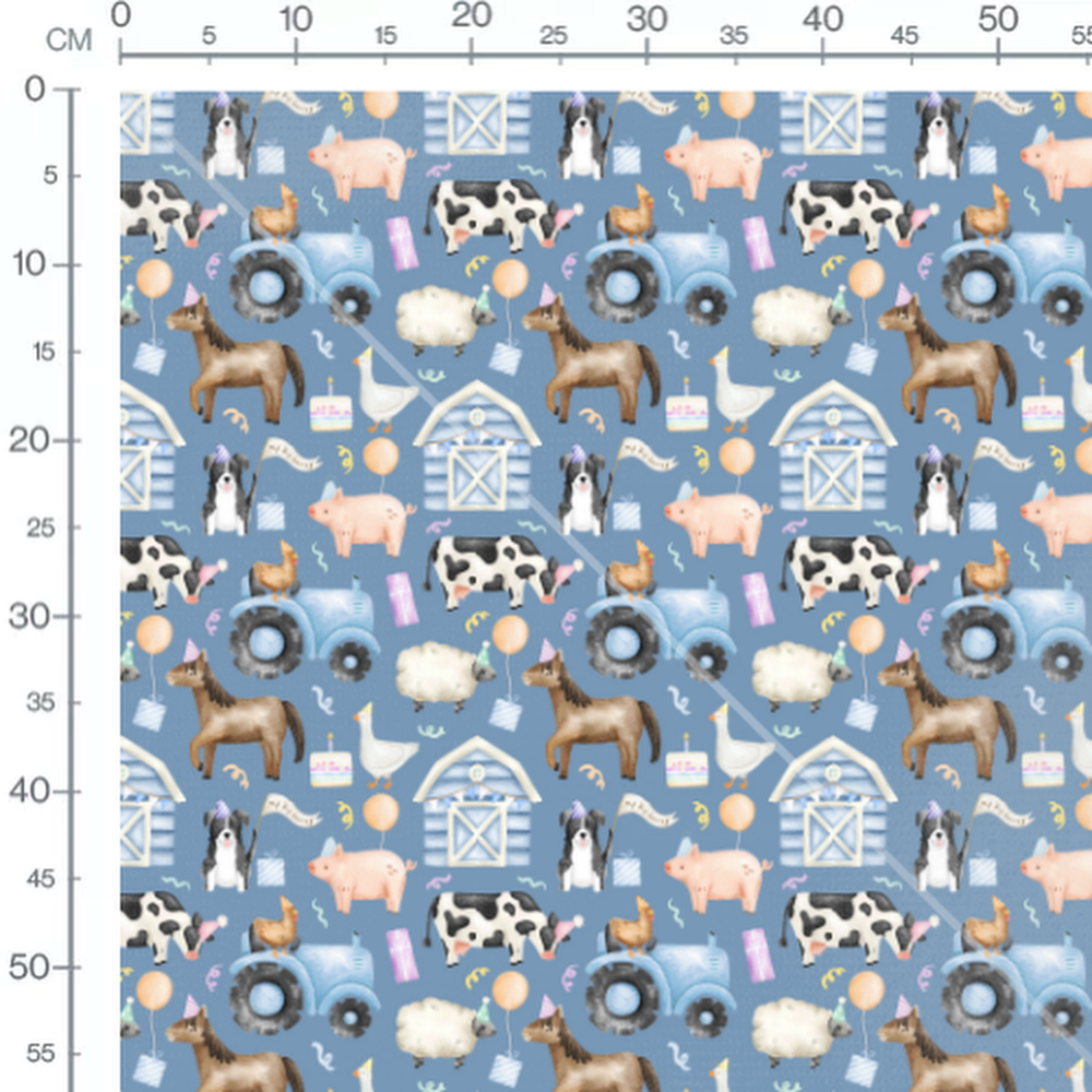 Tissu - Fête des animaux sur bleu