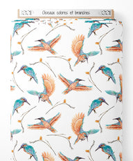 Tissu - Oiseaux colorés et branches