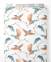 Tissu - Oiseaux colorés et branches