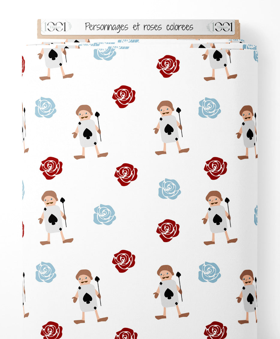Tissu - Personnages et roses colorées