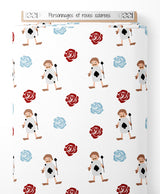 Tissu - Personnages et roses colorées