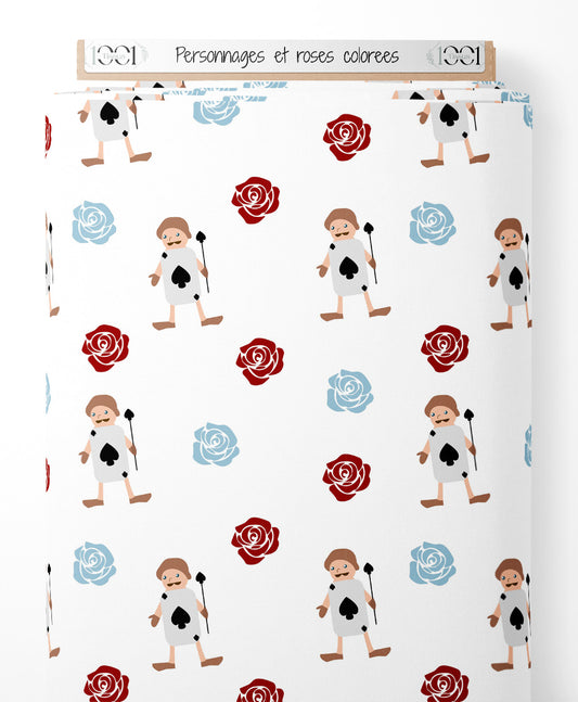 Tissu - Personnages et roses colorées