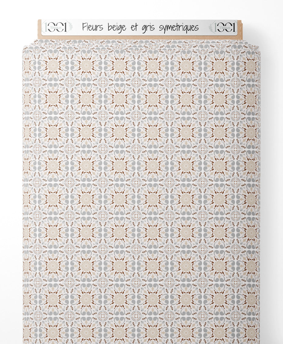 Tissu - Fleurs beige et gris symétriques