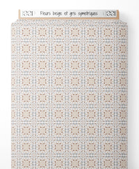 Tissu - Fleurs beige et gris symétriques