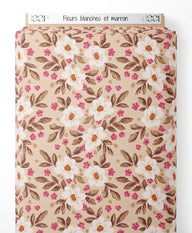 Tissu - Fleurs blanches et marron