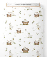 Tissu - Canards et fleurs blanches