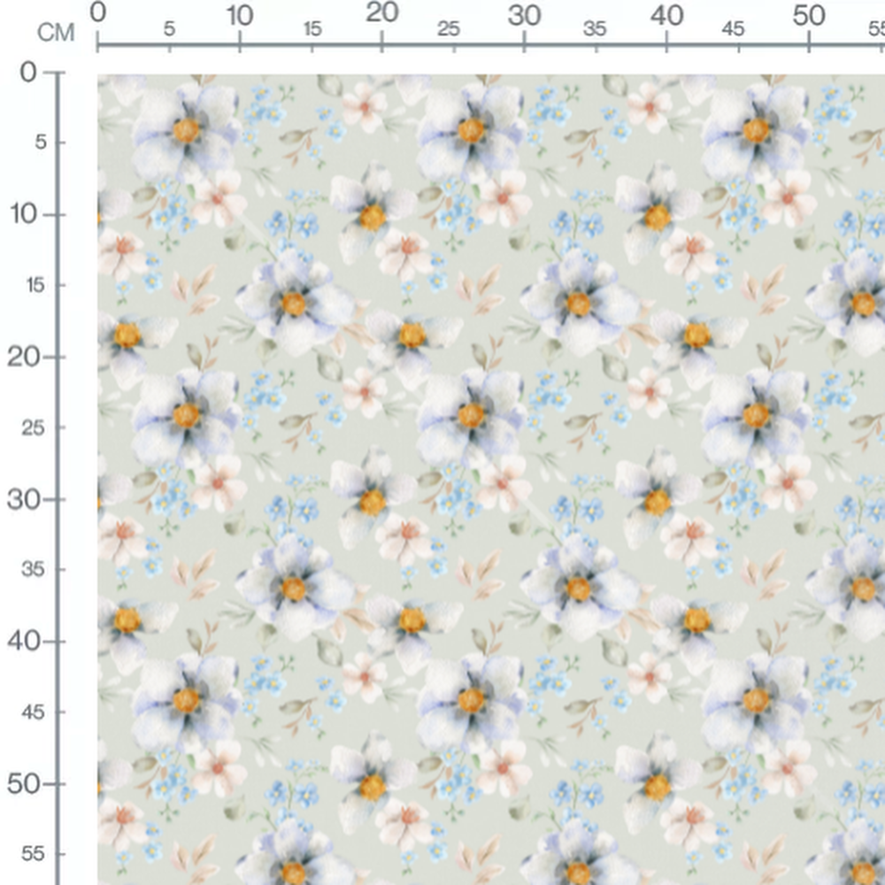 Tissu - Fleurs blanches et bleues claires