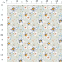 Tissu - Fleurs blanches et bleues claires
