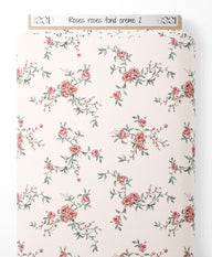 Tissu - Roses roses sur fond crème 2