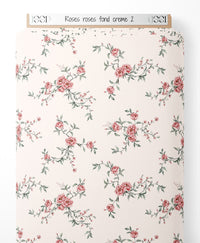 Tissu - Roses roses sur fond crème 2