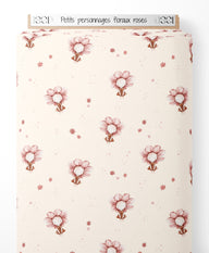Tissu - Petits personnages floraux roses