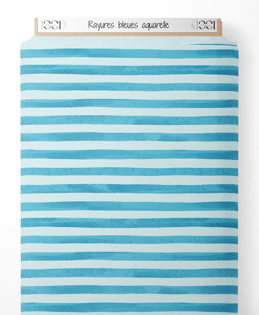 Tissu - Rayures bleues aquarelle