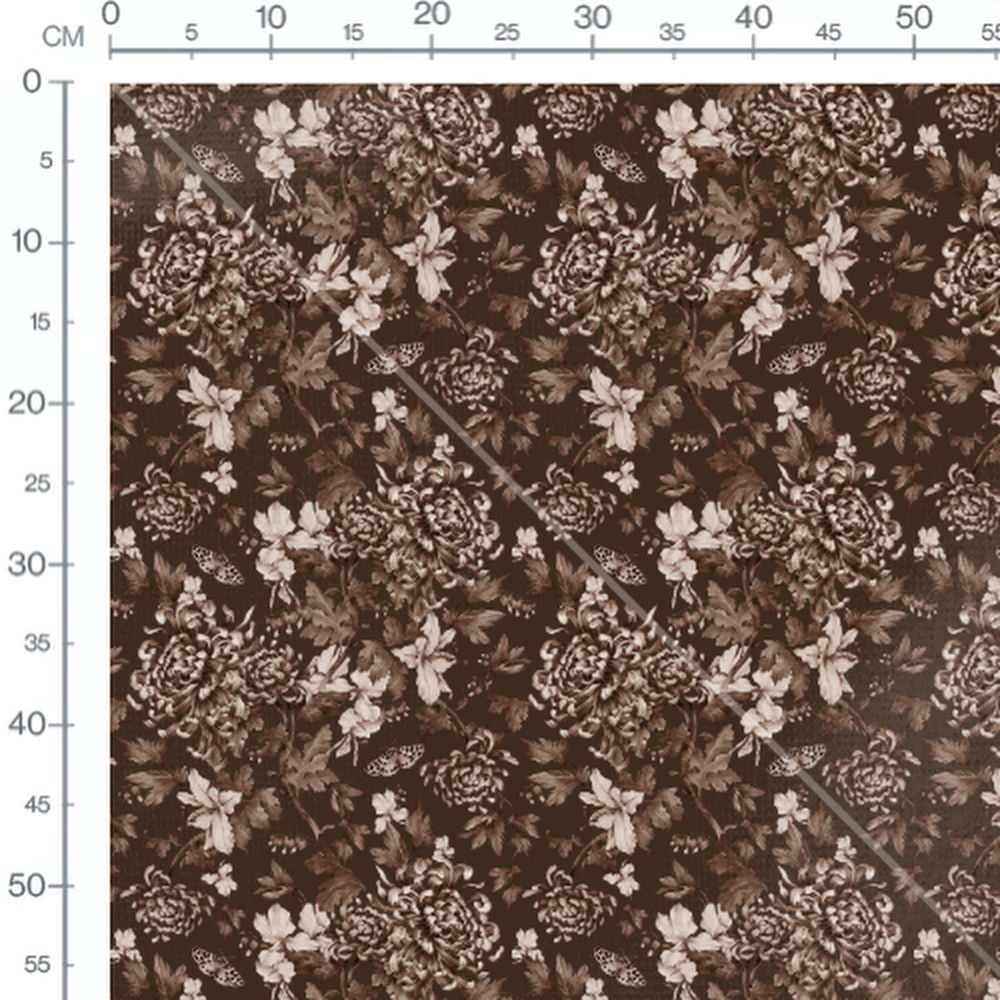 Tissu - Fleurs et papillons marron