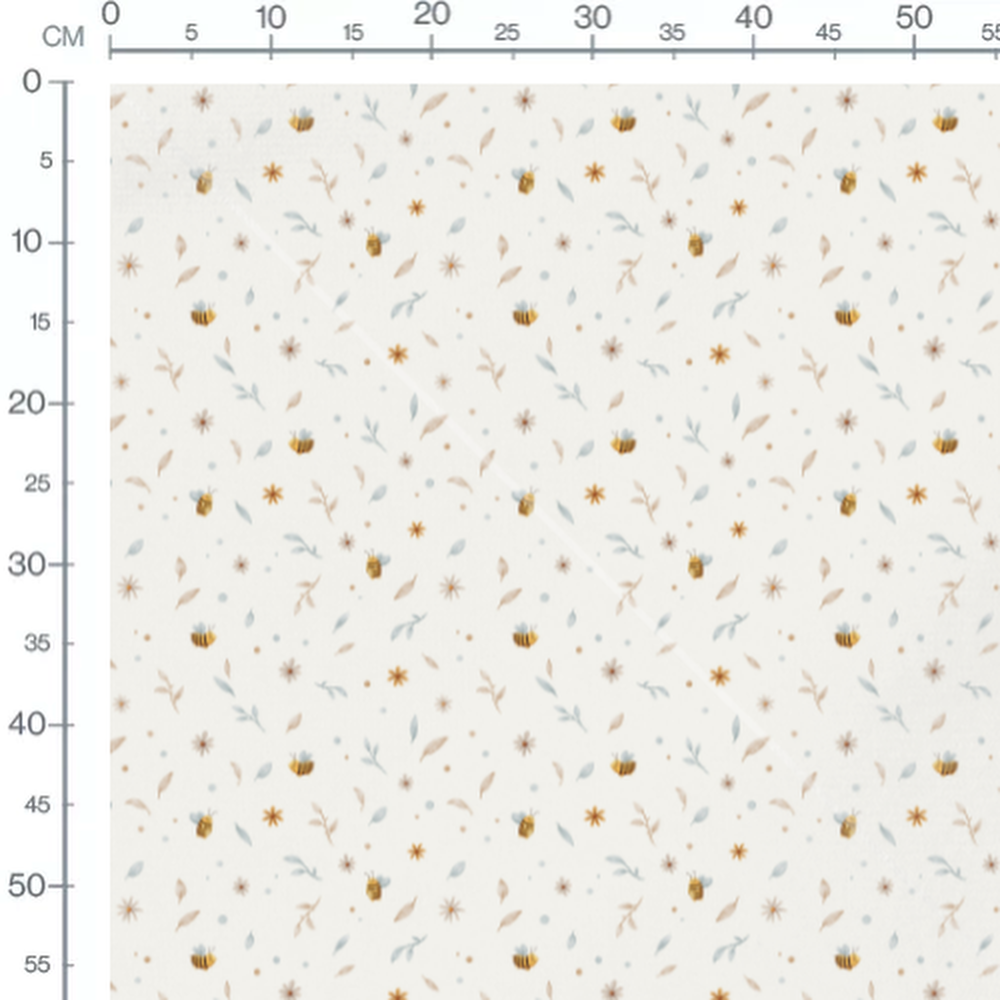 Tissu - Abeilles et fleurs bleues claires