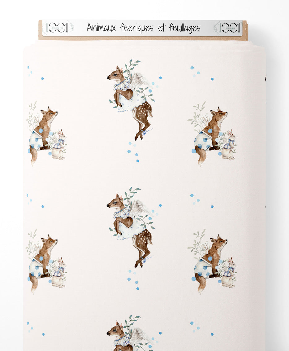 Tissu - Animaux féeriques et feuillages