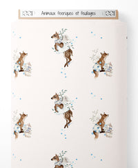 Tissu - Animaux féeriques et feuillages
