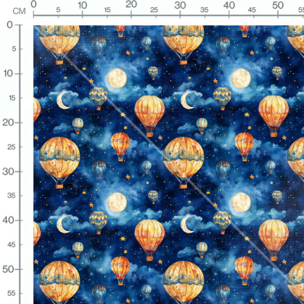 Tissu - Montgolfières et ciel étoilé