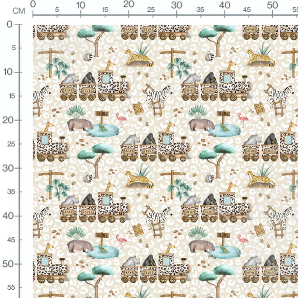 Tissu - Animaux safari et train